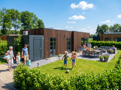 Firefly_Gemini Flash_einladend, mit Hecke, sommerlichem wetter, Familie, Spielende Kinder, natürliches Url 965858